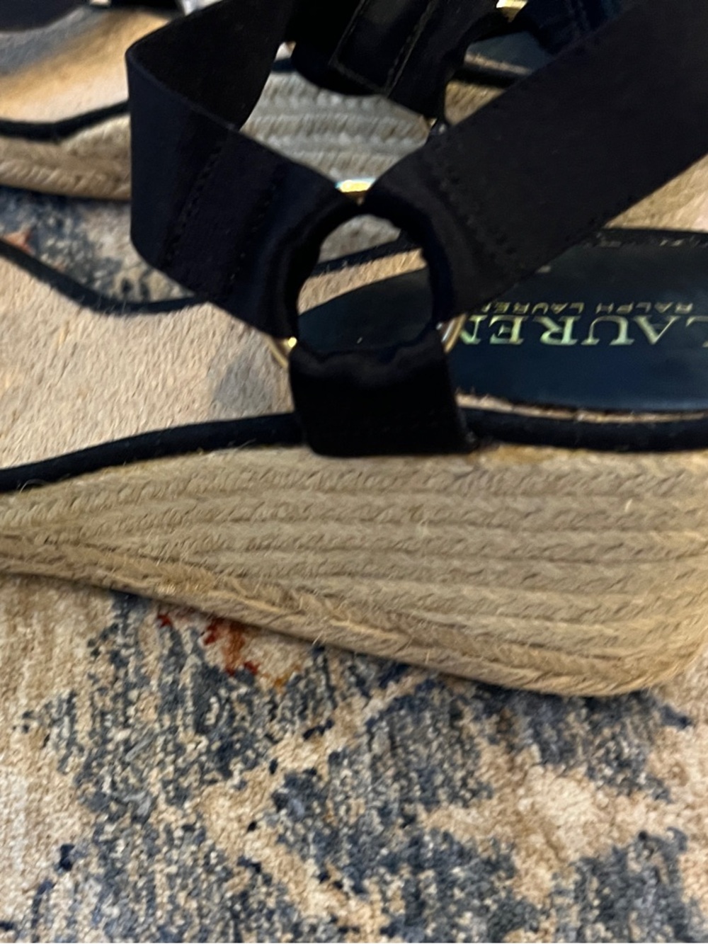 Ralph Lauren Black Espadrille Ankle-Strap Wedge Sandals - Picture 6 of 11